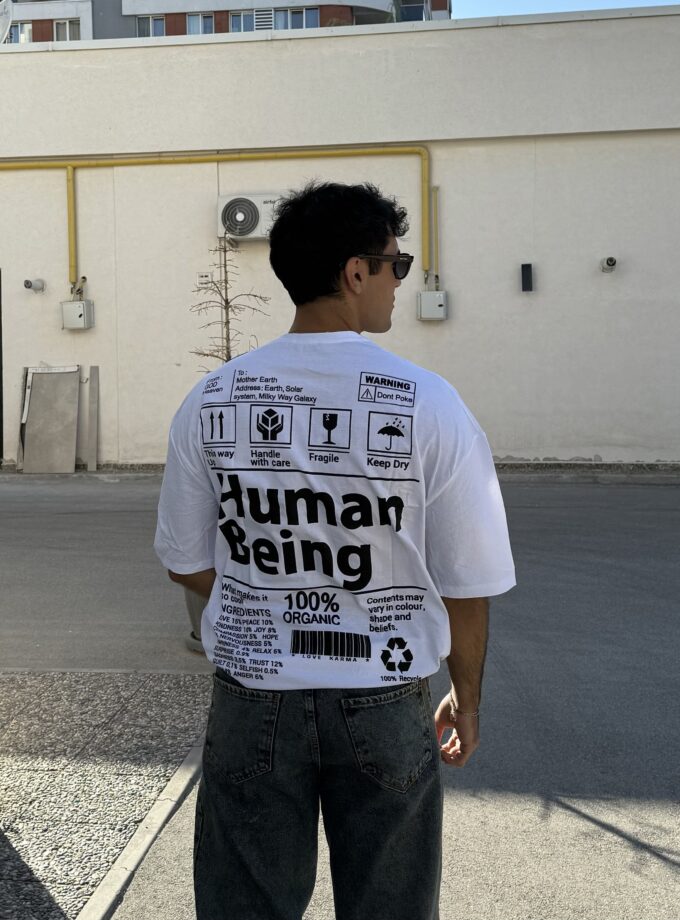 Human Being Beyaz Unisex Oversize Tshirt