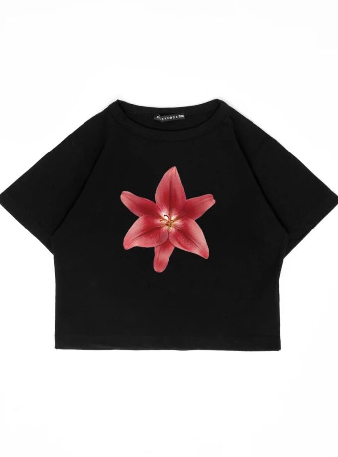 Cute Çiçek Baskılı Beyaz Crop Top