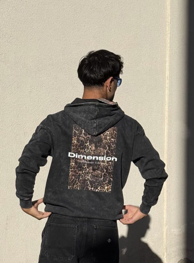 Dimension Baskılı Oversize Unisex Yıkamalı Hoodie