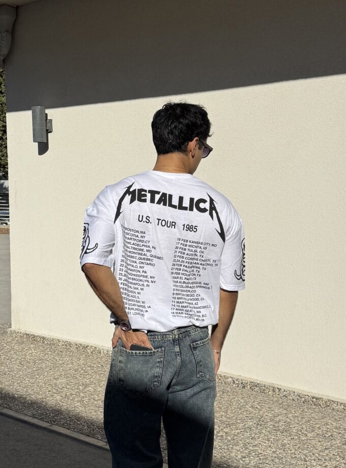 Metallica Tour 1985 Baskılı Unisex Oversize Siyah Tshirt
