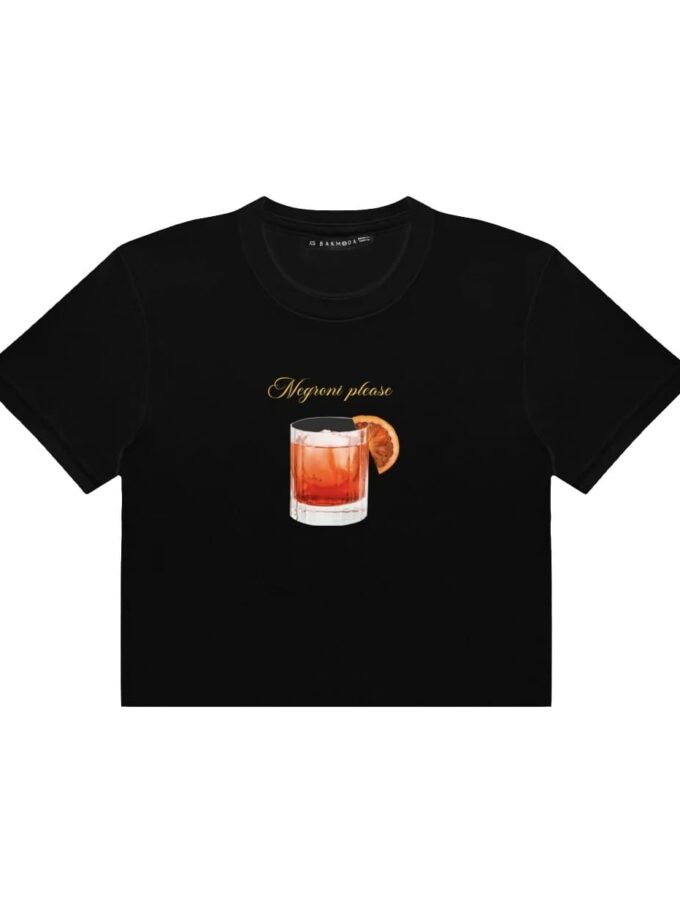Negroni Baskılı Siyah Crop Top