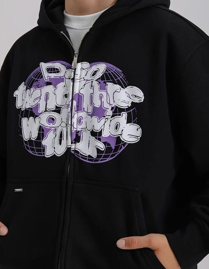 PSCLO Premium Full-Zip Baskılı Oversize Hoodie